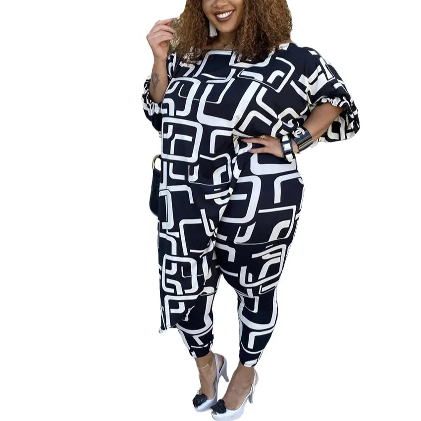 Irregular Print Wholesale Plus Size 2 Pieces Set