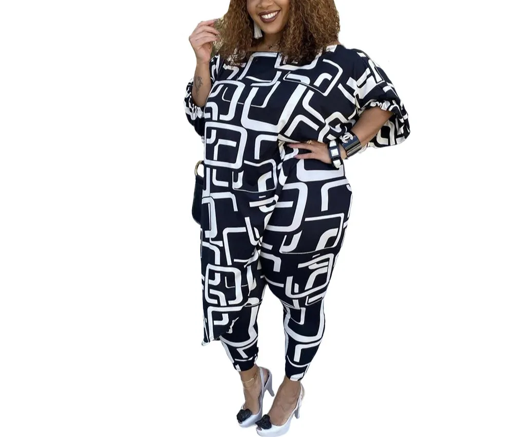 Irregular Print Wholesale Plus Size 2 Pieces Set