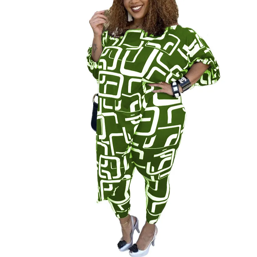 Irregular Print Wholesale Plus Size 2 Pieces Set