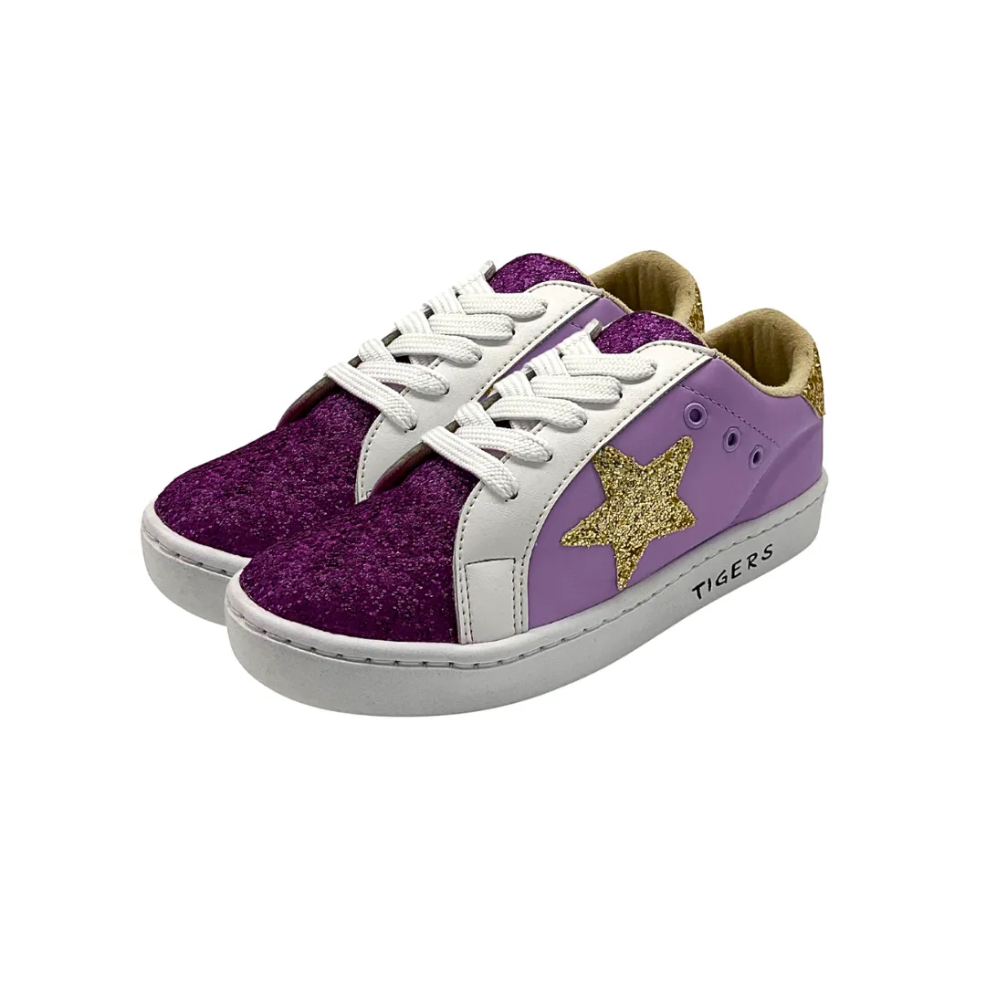 Kids Purple & Gold Sparkly Star Sneakers (Each)