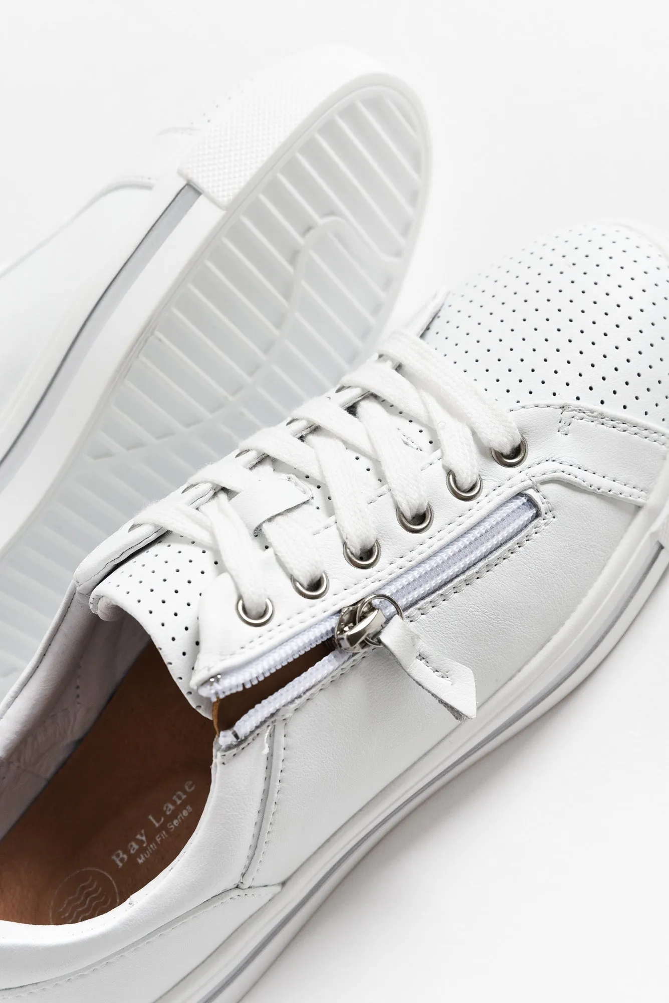 Kiki White Leather Zip Sneaker