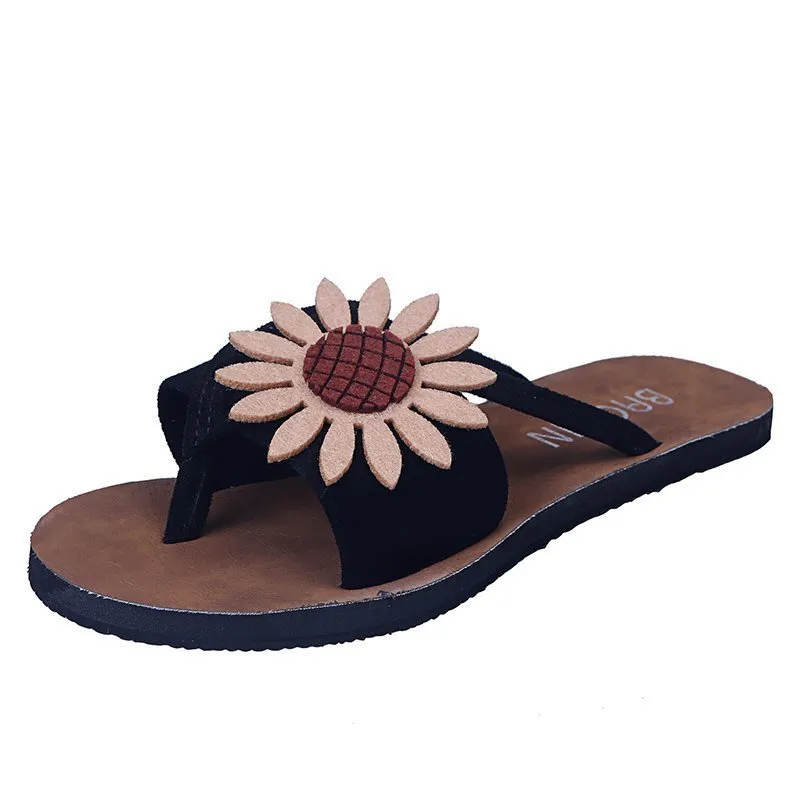 Large Size Flip Flops Women Flat Non Slip Flower Flip Flops