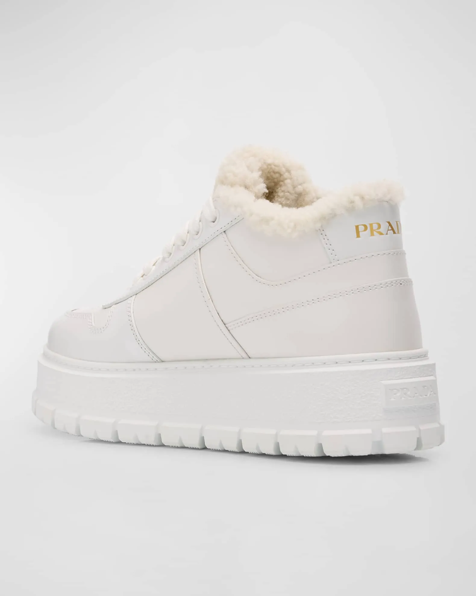 Leather Shearling Mid-Top Sneakers