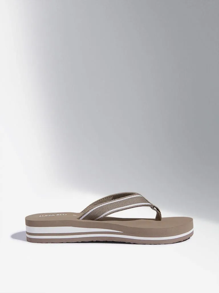 LUNA BLU Taupe Stripe Detailed Flip-Flops