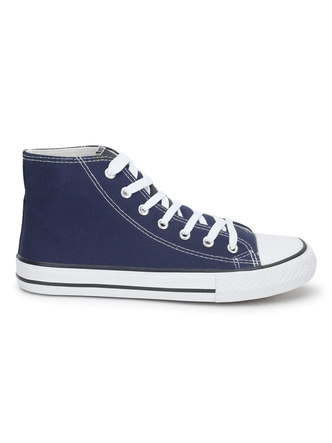 Navy Canvas High Ankle Stylish Lace-Up Sneakers (TC-CAN2-NVY)