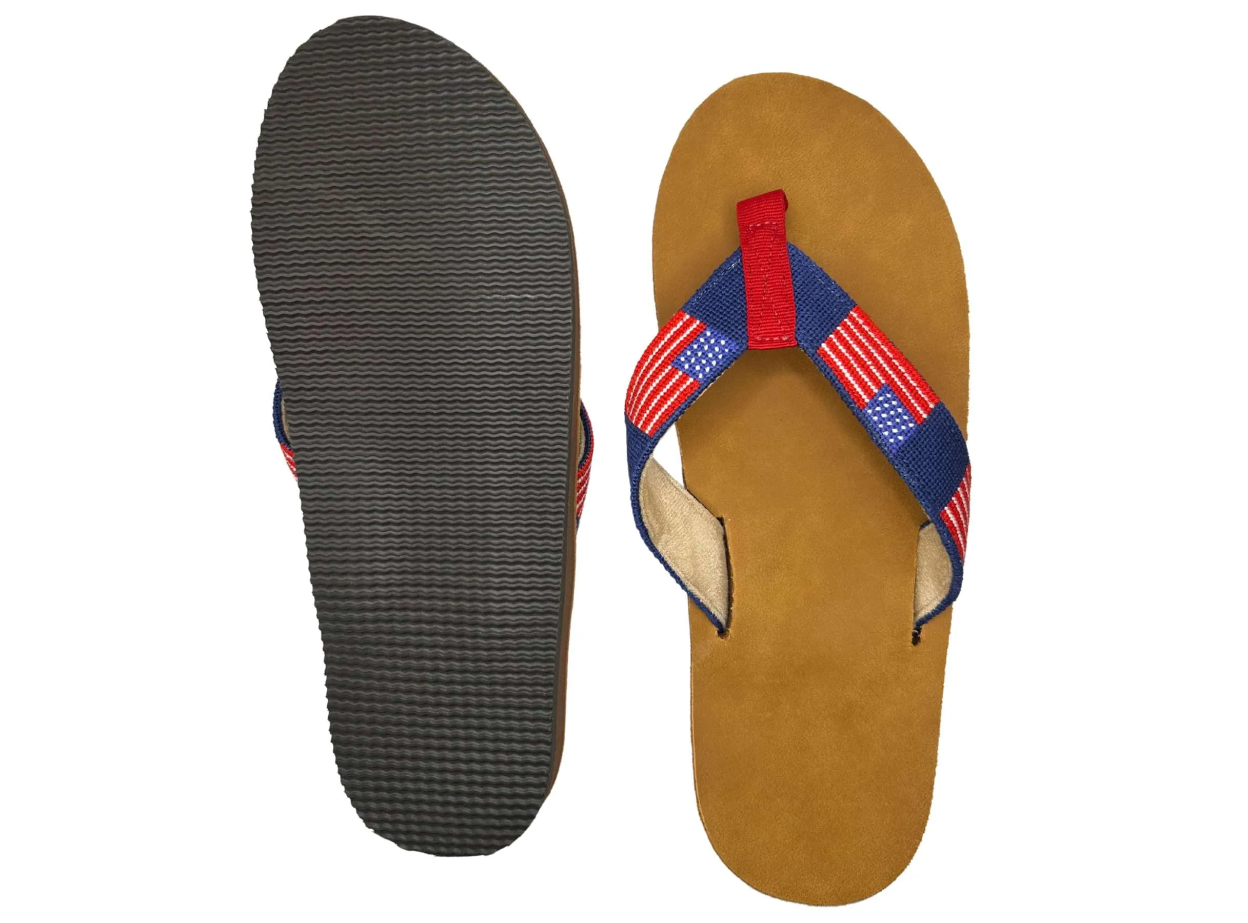 Needlepoint Flip flops- Men's USA Flag  hand stitched sandals