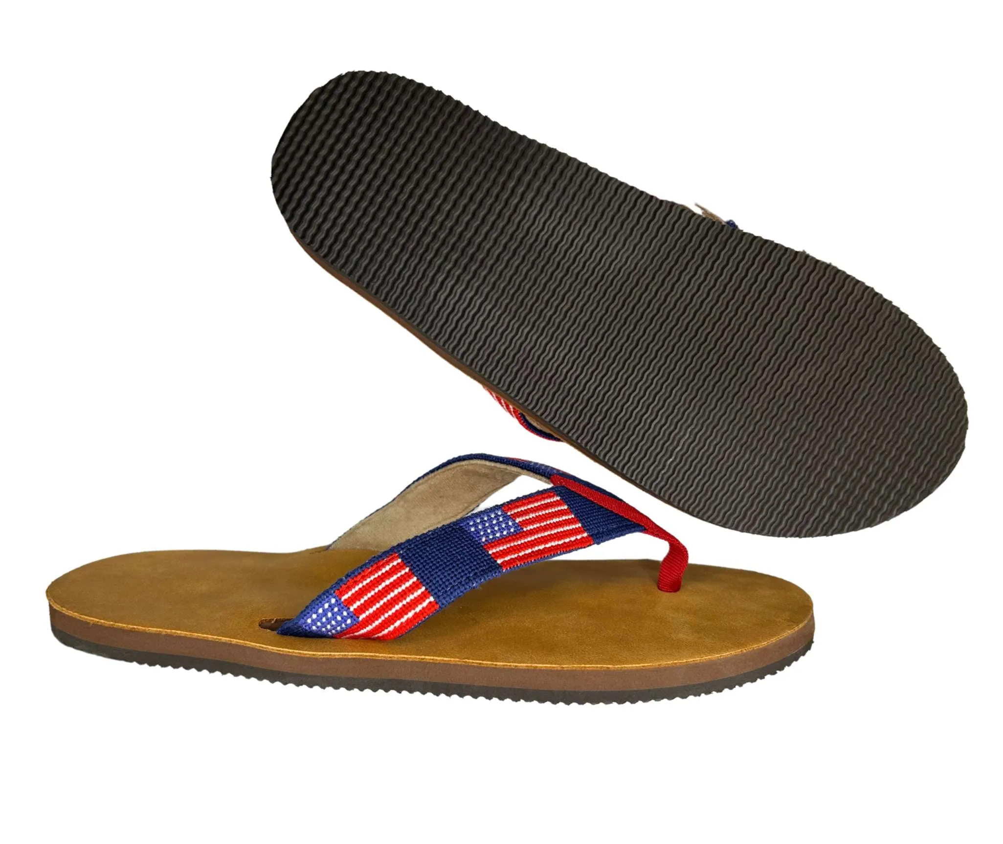 Needlepoint Flip flops- Men's USA Flag  hand stitched sandals