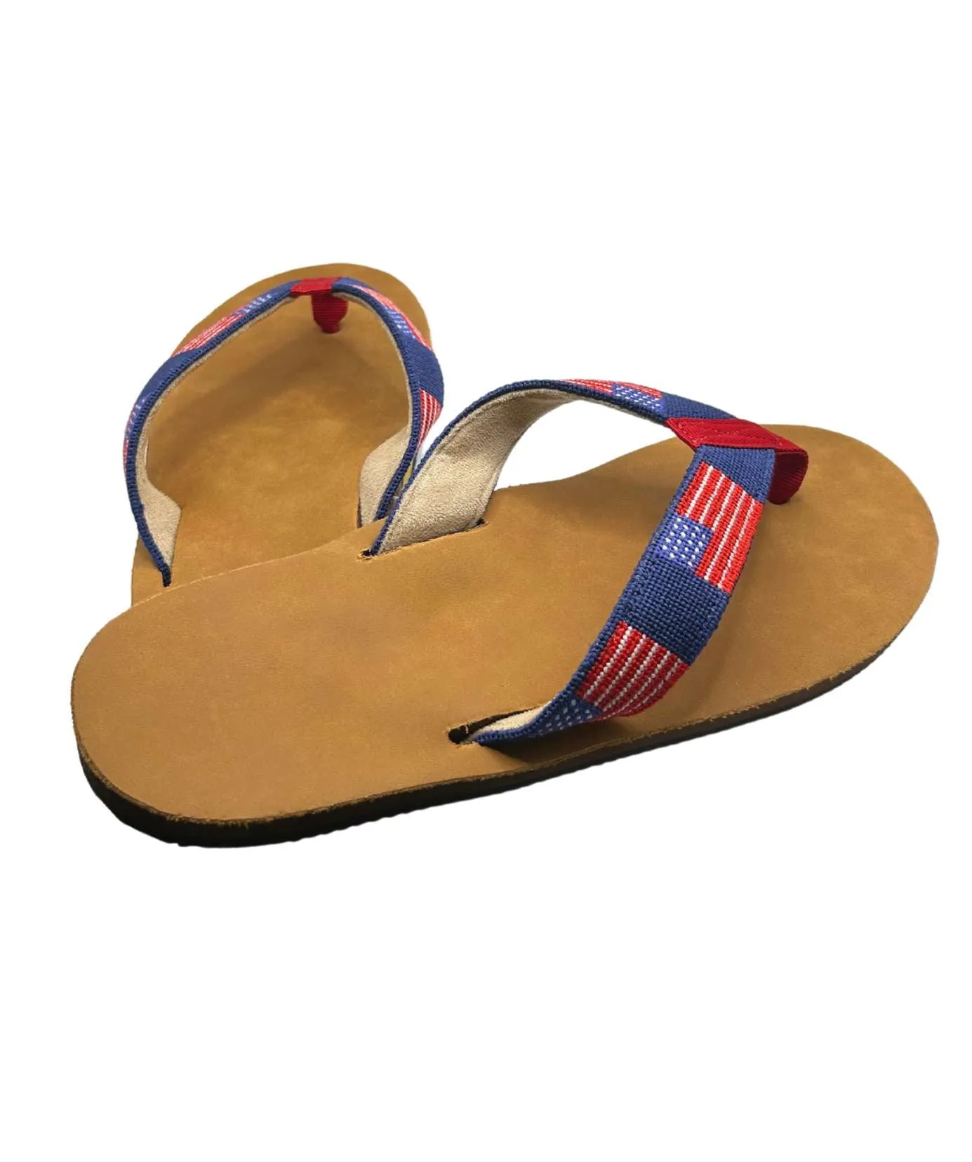 Needlepoint Flip flops- Men's USA Flag  hand stitched sandals