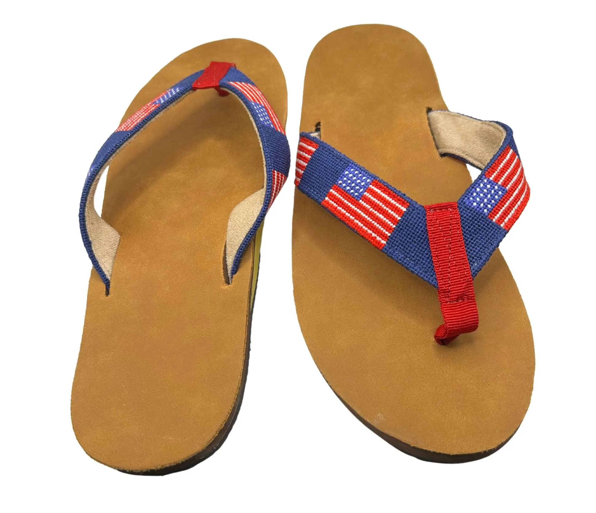 Needlepoint Flip flops- Men's USA Flag  hand stitched sandals