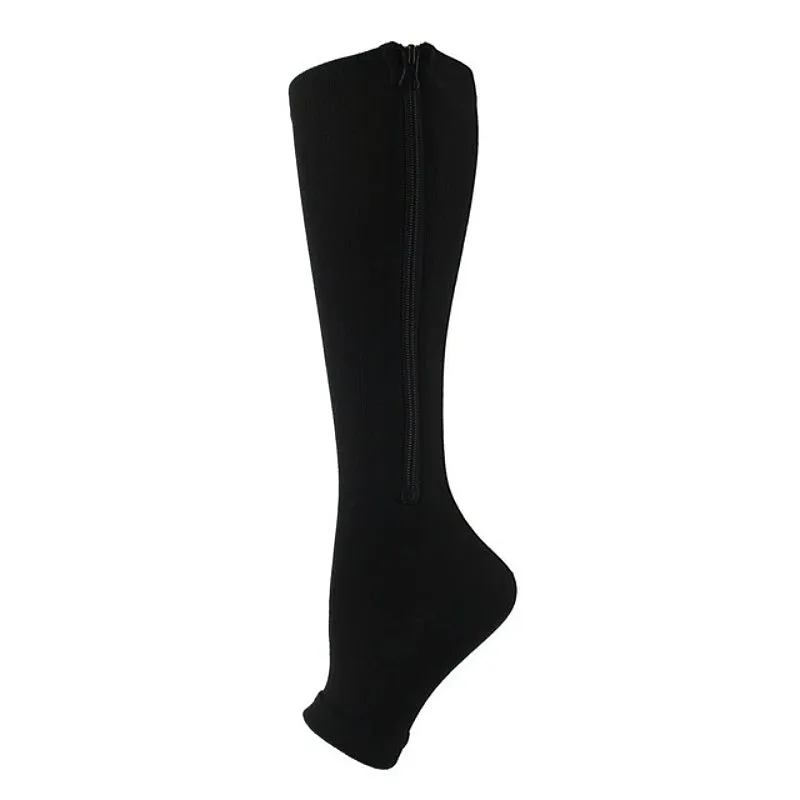 OCW Compression Socks Women Open Toe Zipper Tension Relief Knee High Stockings