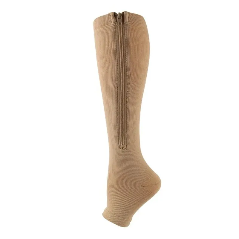 OCW Compression Socks Women Open Toe Zipper Tension Relief Knee High Stockings