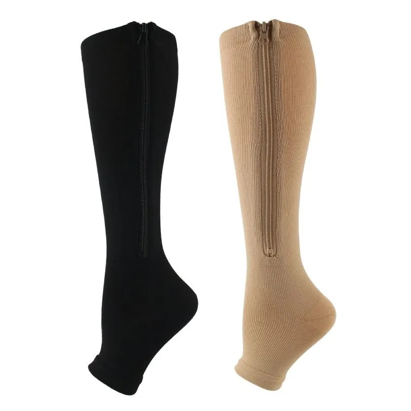 OCW Compression Socks Women Open Toe Zipper Tension Relief Knee High Stockings