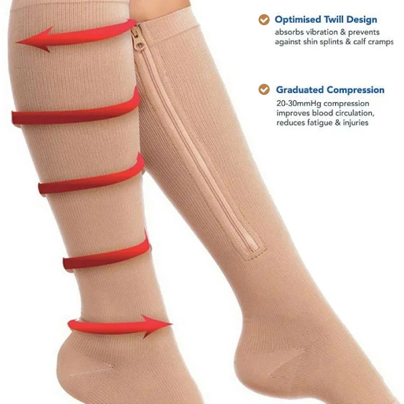 OCW Compression Socks Women Open Toe Zipper Tension Relief Knee High Stockings