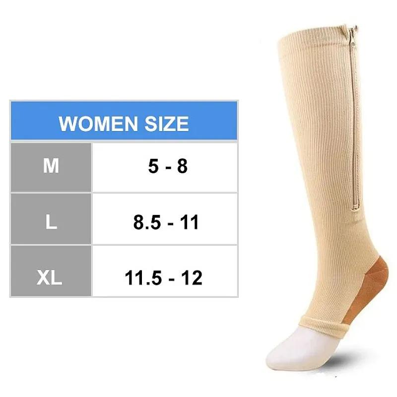 OCW Compression Socks Women Open Toe Zipper Tension Relief Knee High Stockings