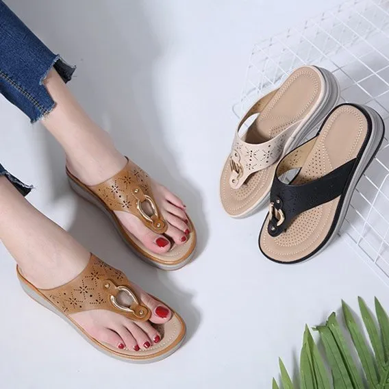 OCW Orthopedic Rhinestone Sandals For Women Sweat-absorbent Low Heel Flip-flops EVA Trendy