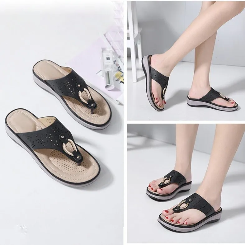 OCW Orthopedic Rhinestone Sandals For Women Sweat-absorbent Low Heel Flip-flops EVA Trendy