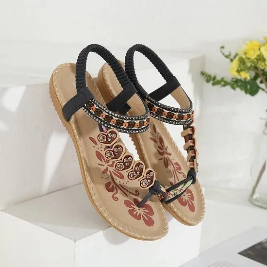 OCW Walking Women Sandals Anti-rubbing Flat Vintage Flip-flops Rubber Summer Casual