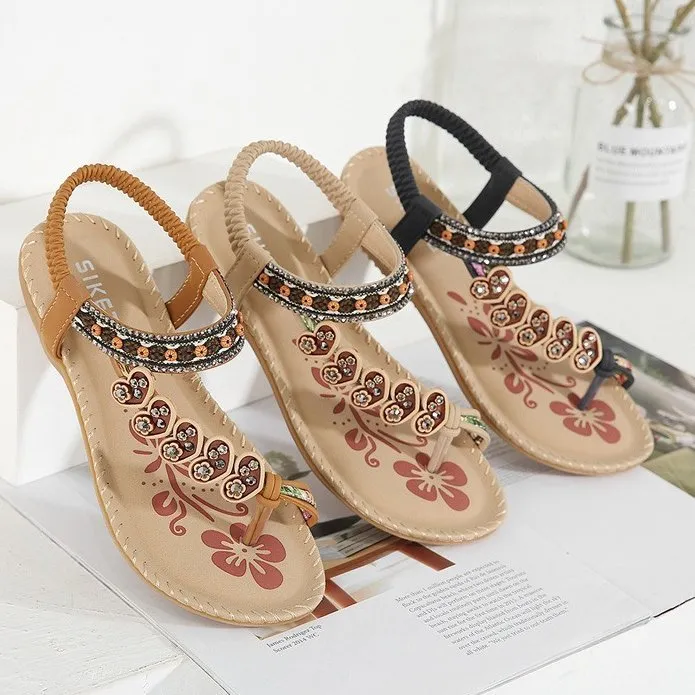 OCW Walking Women Sandals Anti-rubbing Flat Vintage Flip-flops Rubber Summer Casual