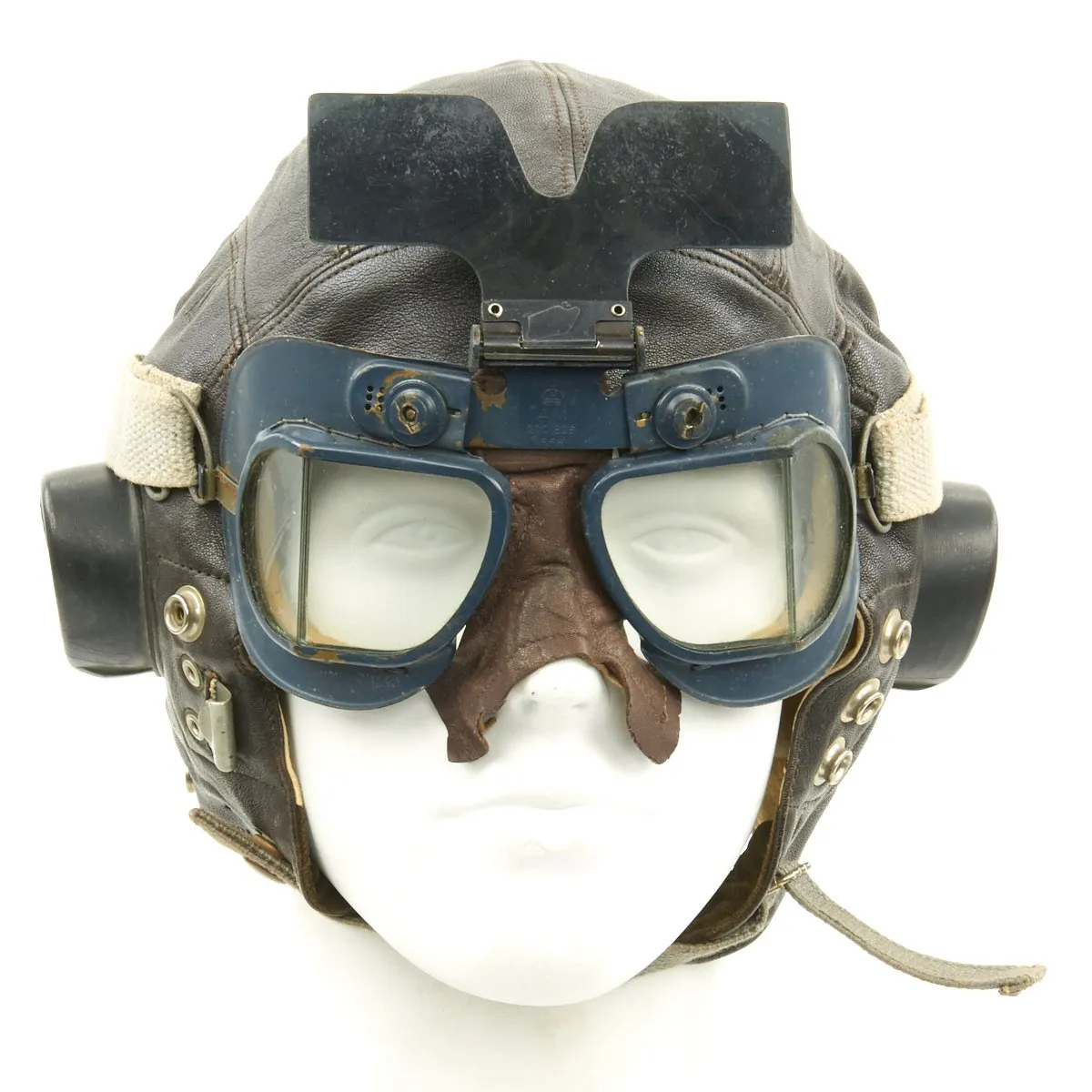 Original British WWII RAF Fighter Pilot Type C Leather Flying Helmet with Mk VII Goggles