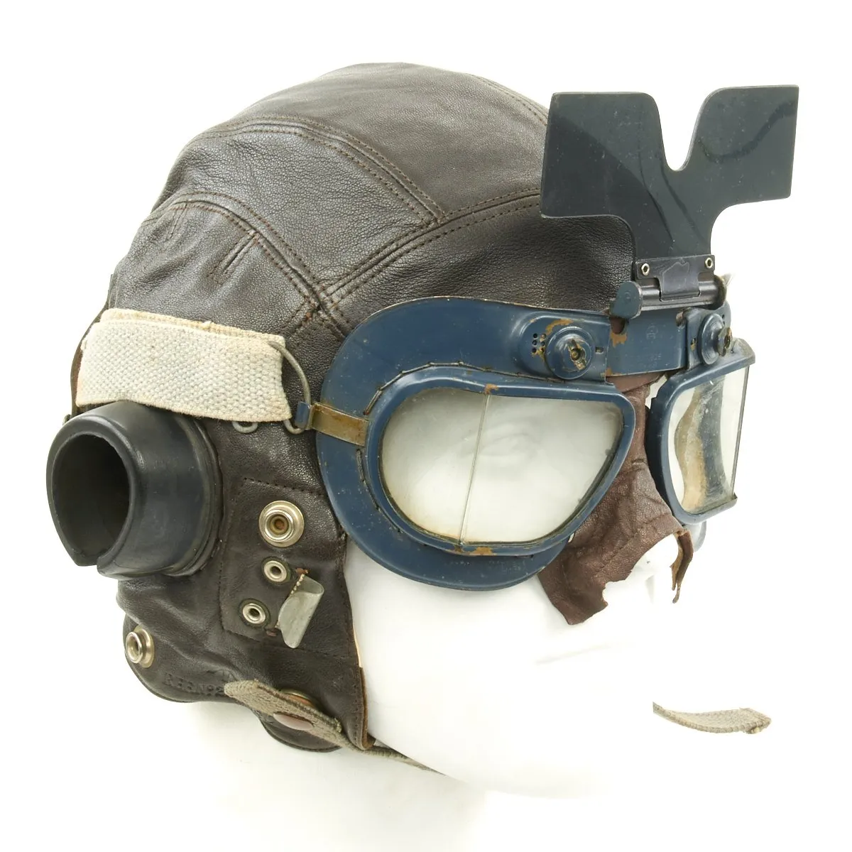 Original British WWII RAF Fighter Pilot Type C Leather Flying Helmet with Mk VII Goggles