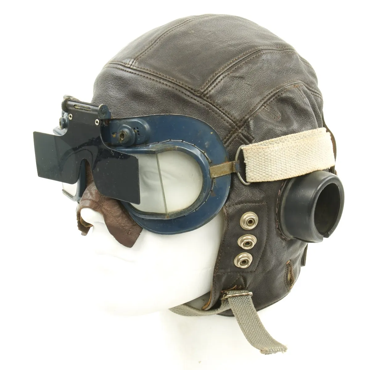 Original British WWII RAF Fighter Pilot Type C Leather Flying Helmet with Mk VII Goggles