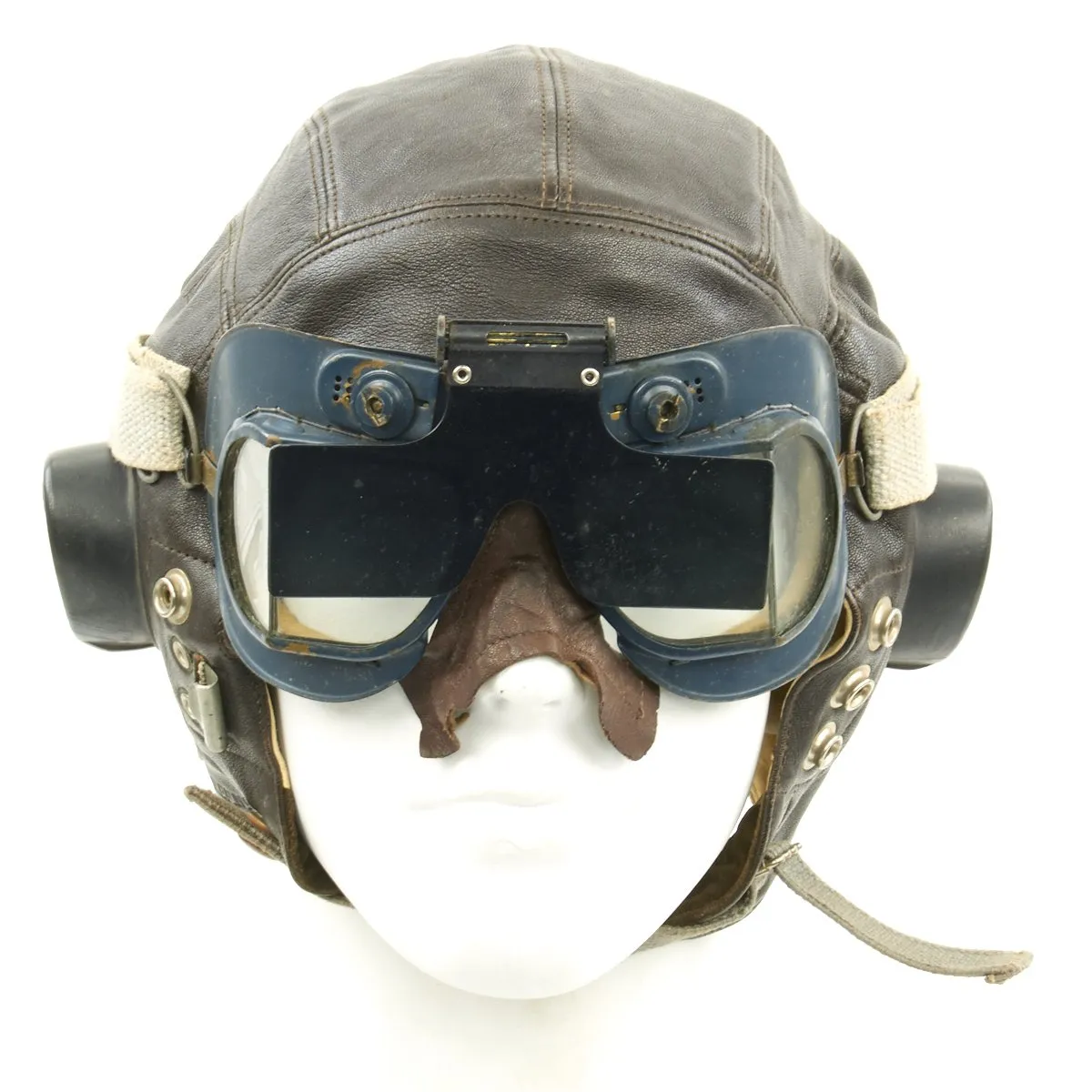 Original British WWII RAF Fighter Pilot Type C Leather Flying Helmet with Mk VII Goggles