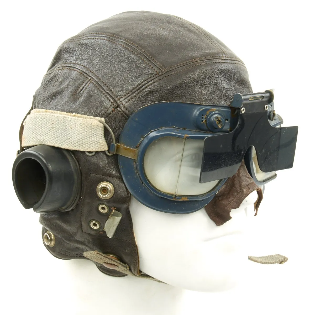 Original British WWII RAF Fighter Pilot Type C Leather Flying Helmet with Mk VII Goggles