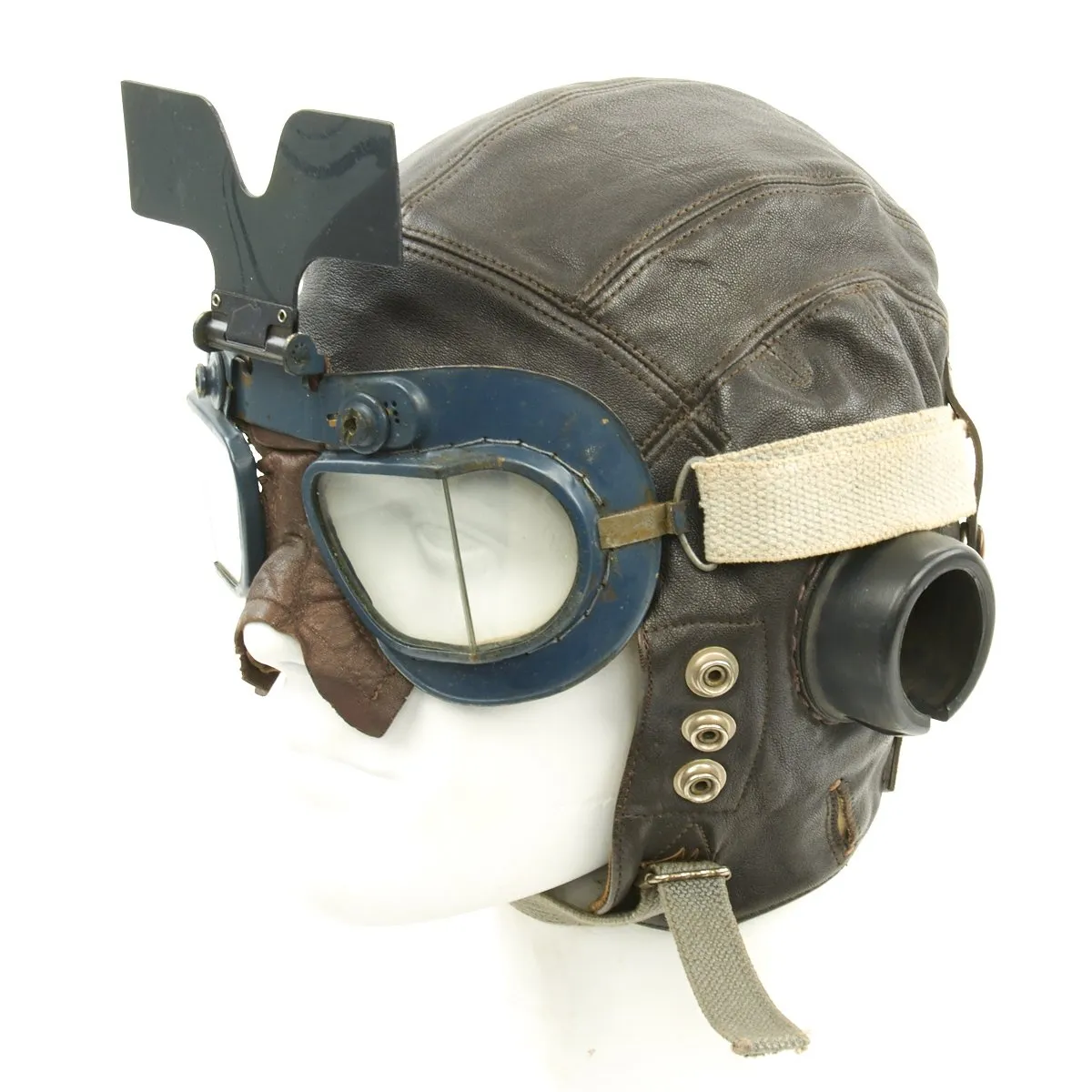 Original British WWII RAF Fighter Pilot Type C Leather Flying Helmet with Mk VII Goggles