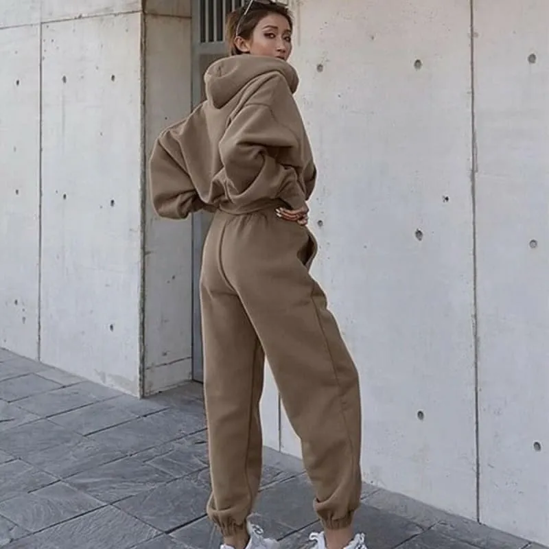 Oversized Women’s Warm Hooded Shirt and Pants Set Sportswear