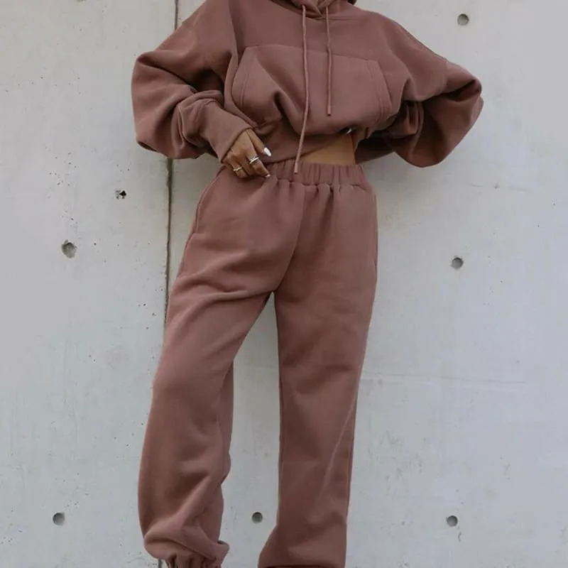 Oversized Women’s Warm Hooded Shirt and Pants Set Sportswear