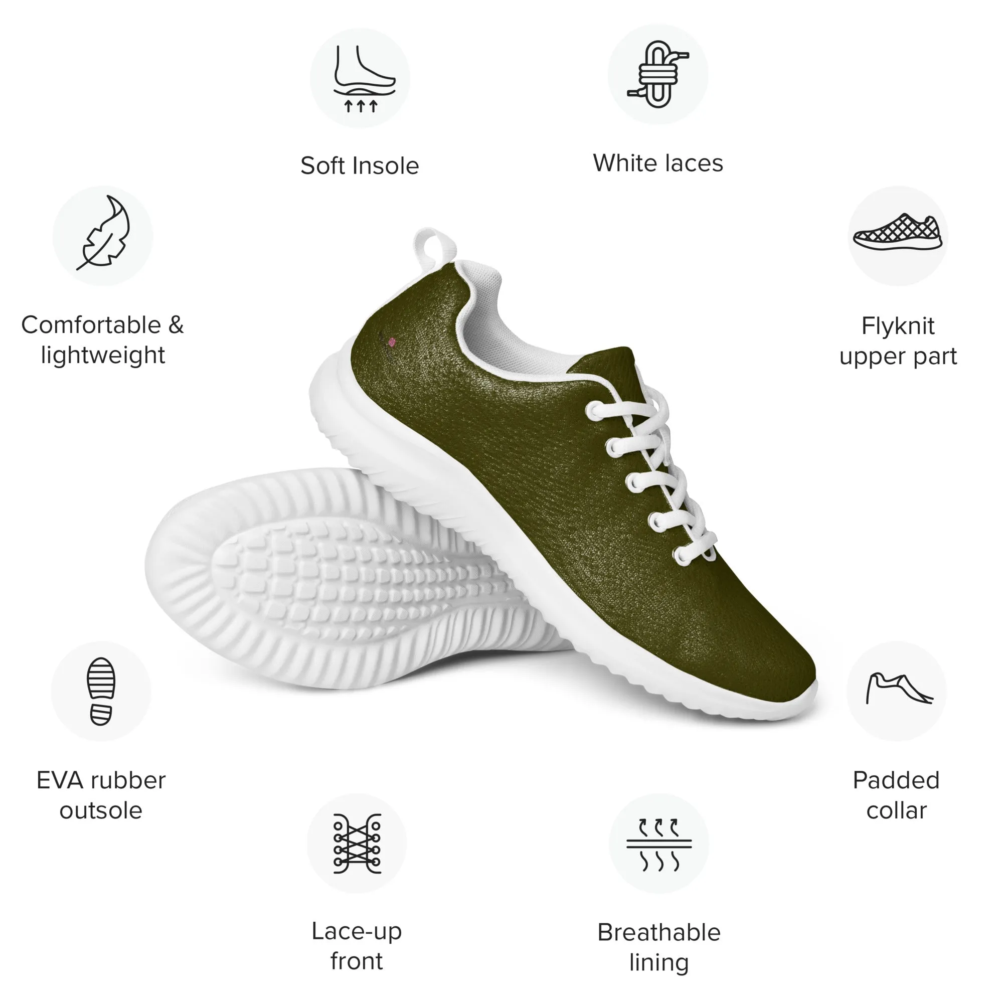 Pine Green Men’s Athletic Shoes, Solid Green Color Modern Breathable Lightweight Men’s Athletic Shoes (US Size: 5-13)