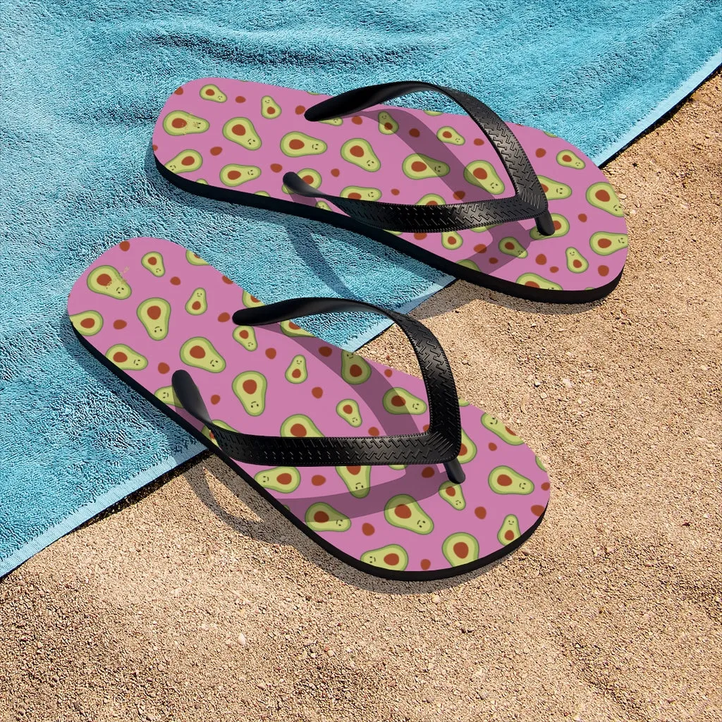 Pink Green Avocado Flip Flops, Cute Print Unisex Flip-Flops Sandals For Men & Women- Made in USA