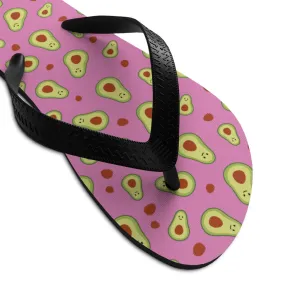 Pink Green Avocado Flip Flops, Cute Print Unisex Flip-Flops Sandals For Men & Women- Made in USA