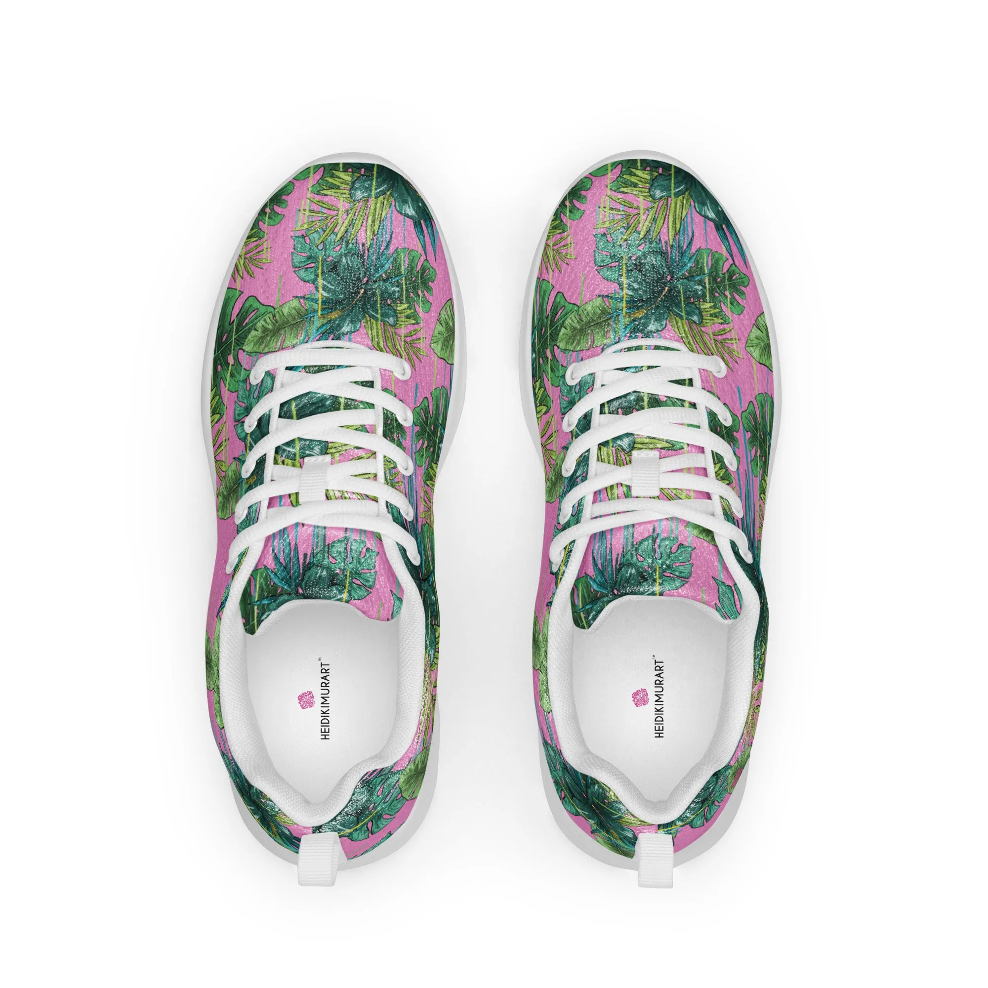 Pink Green Tropical Men's Sneakers, Tropical Leaves Print Breathable Lightweight Men’s Athletic Shoes (US Size: 5-13)