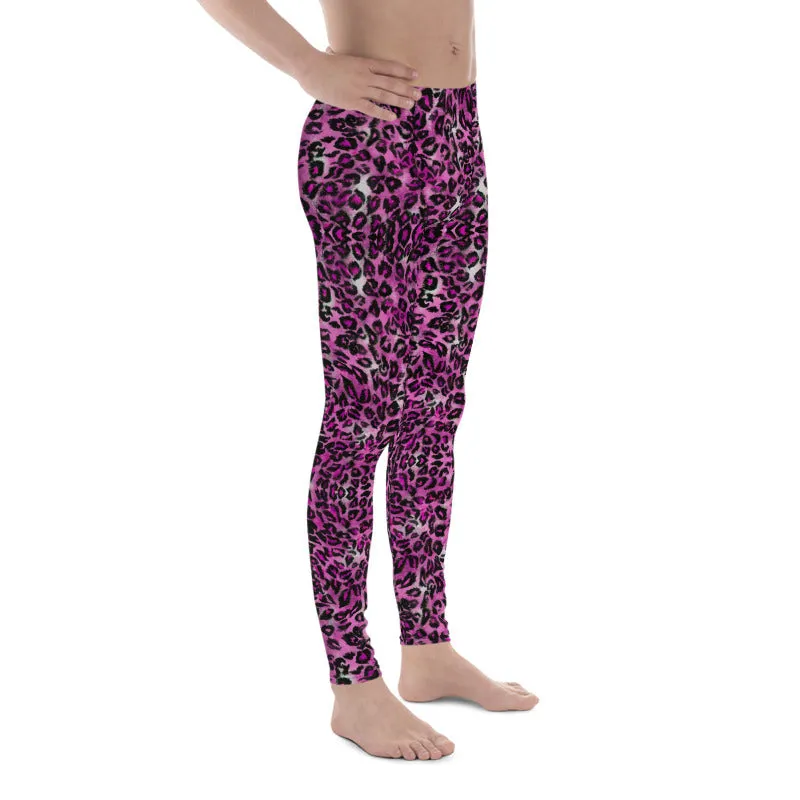 Pink Leopard Men's Leggings, Animal Print Meggings Premium Men's Tights-Made in USA/EU