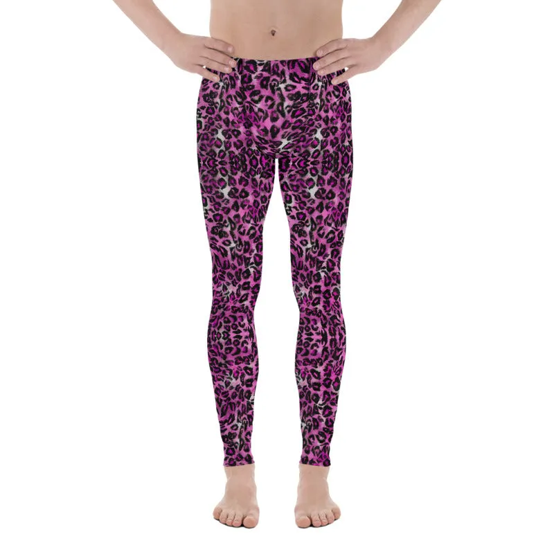 Pink Leopard Men's Leggings, Animal Print Meggings Premium Men's Tights-Made in USA/EU