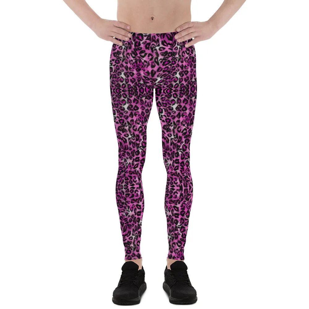 Pink Leopard Men's Leggings, Animal Print Meggings Premium Men's Tights-Made in USA/EU