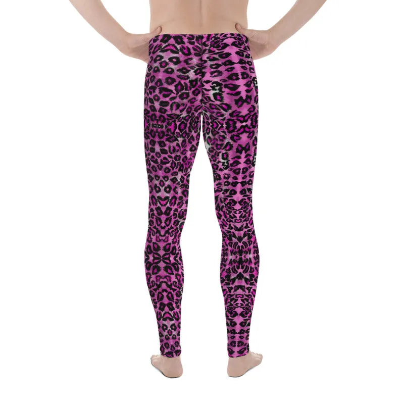 Pink Leopard Men's Leggings, Animal Print Meggings Premium Men's Tights-Made in USA/EU