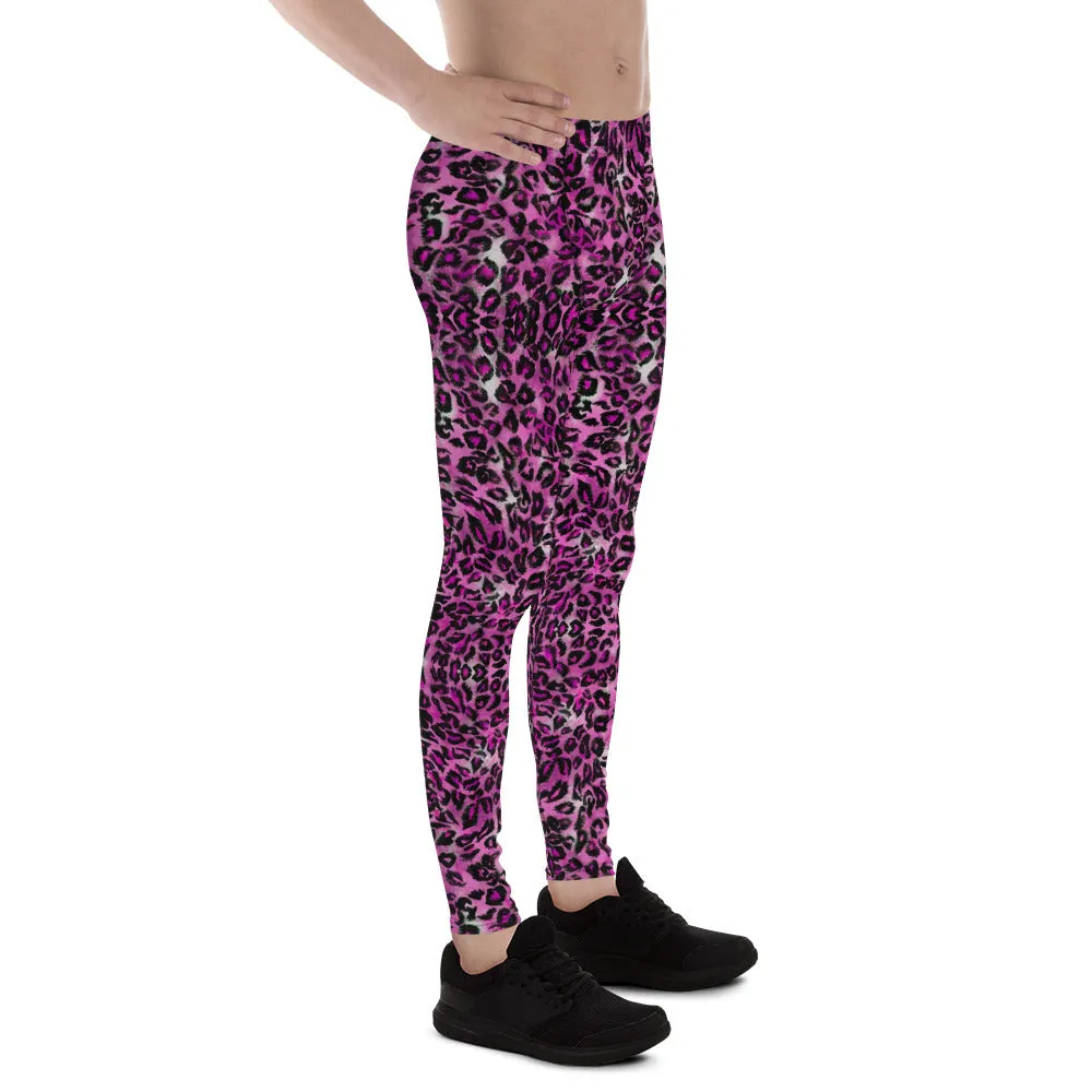 Pink Leopard Men's Leggings, Animal Print Meggings Premium Men's Tights-Made in USA/EU