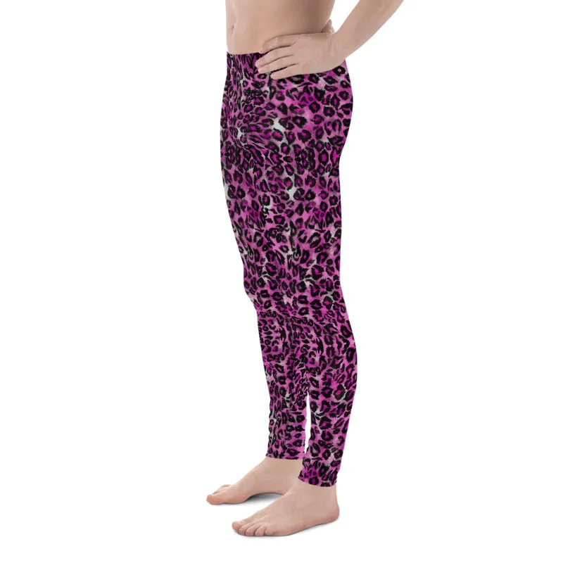 Pink Leopard Men's Leggings, Animal Print Meggings Premium Men's Tights-Made in USA/EU