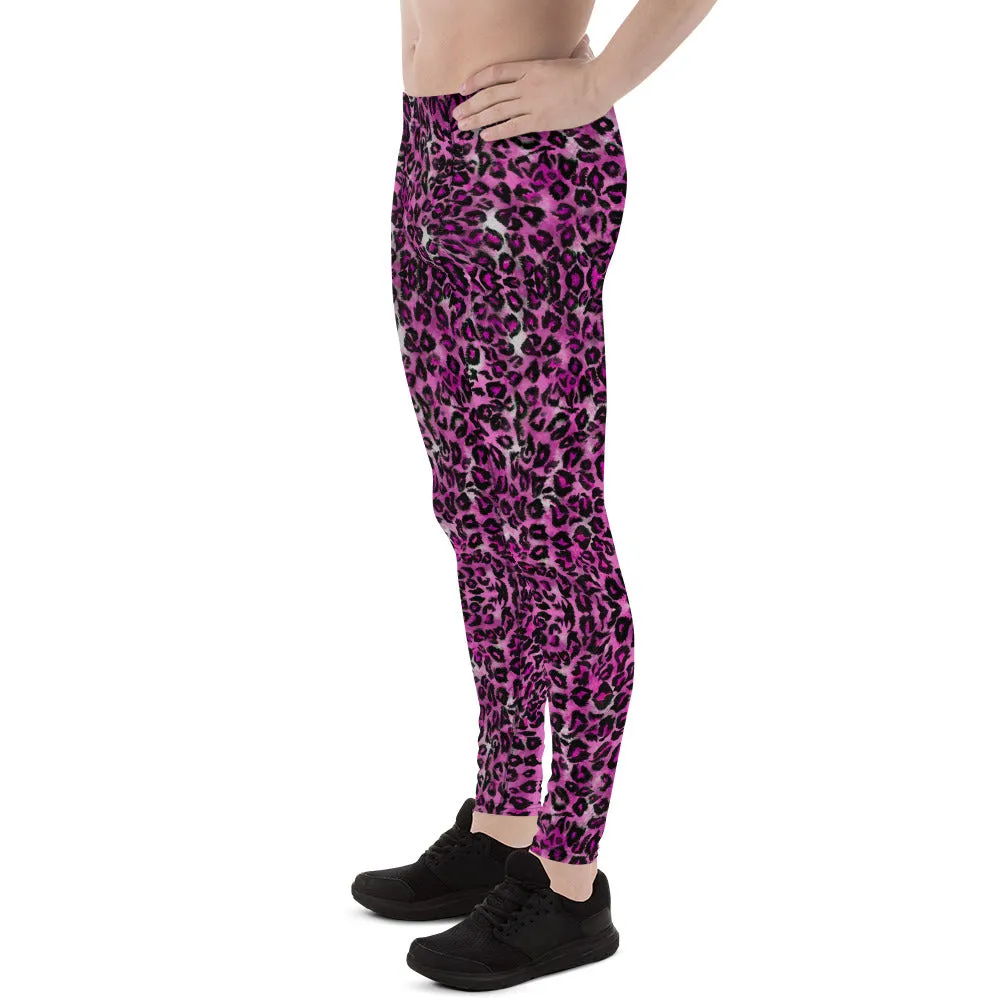 Pink Leopard Men's Leggings, Animal Print Meggings Premium Men's Tights-Made in USA/EU