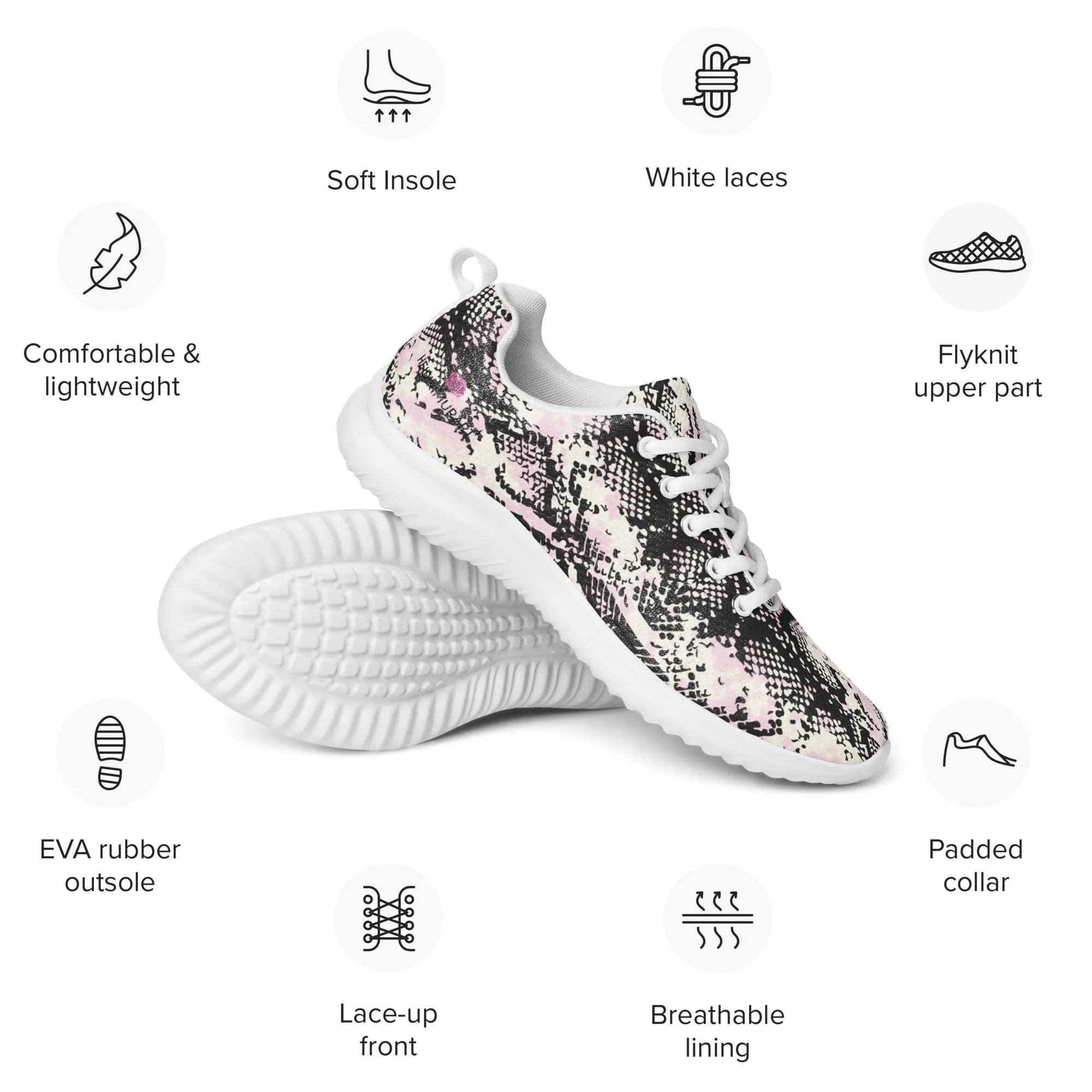 Pink Snake Print Men's Kicks, Snake Print Breathable Lightweight Men’s Athletic Shoes (US Size: 5-13)