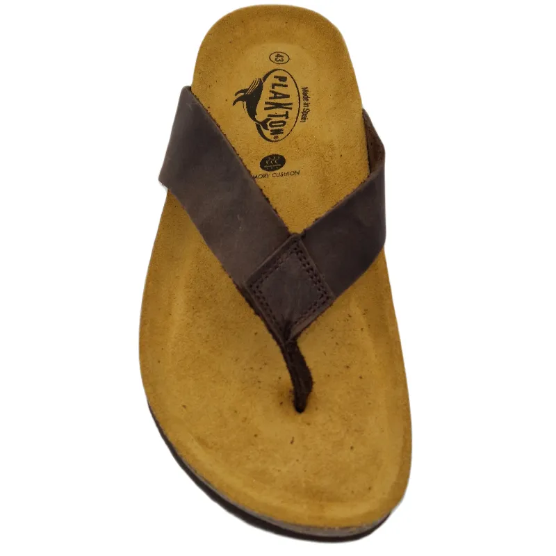 Plakton Beach Boy Men's Leather Flip Flop - Brown