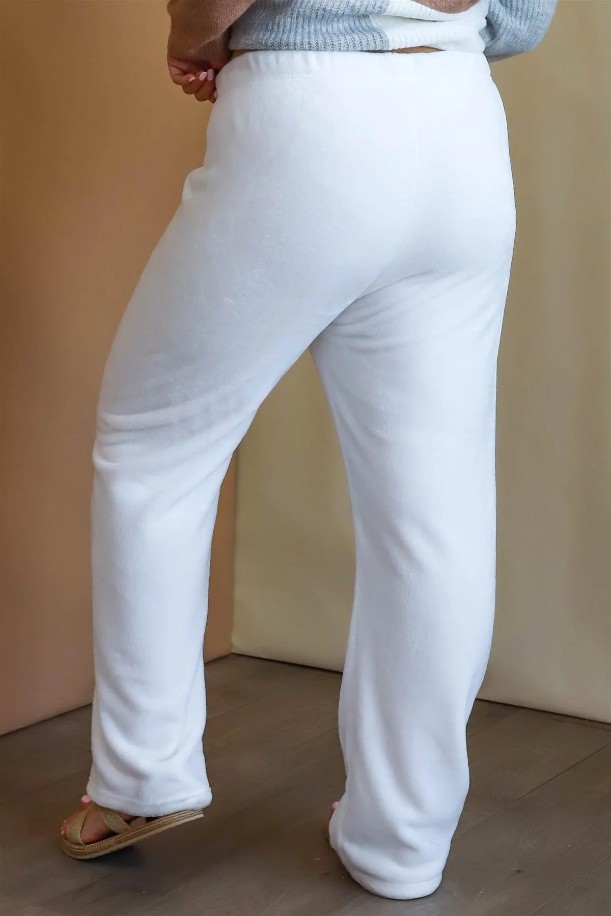 Plus Size Ivory Cozy Bow Wide Leg Lounge Pants