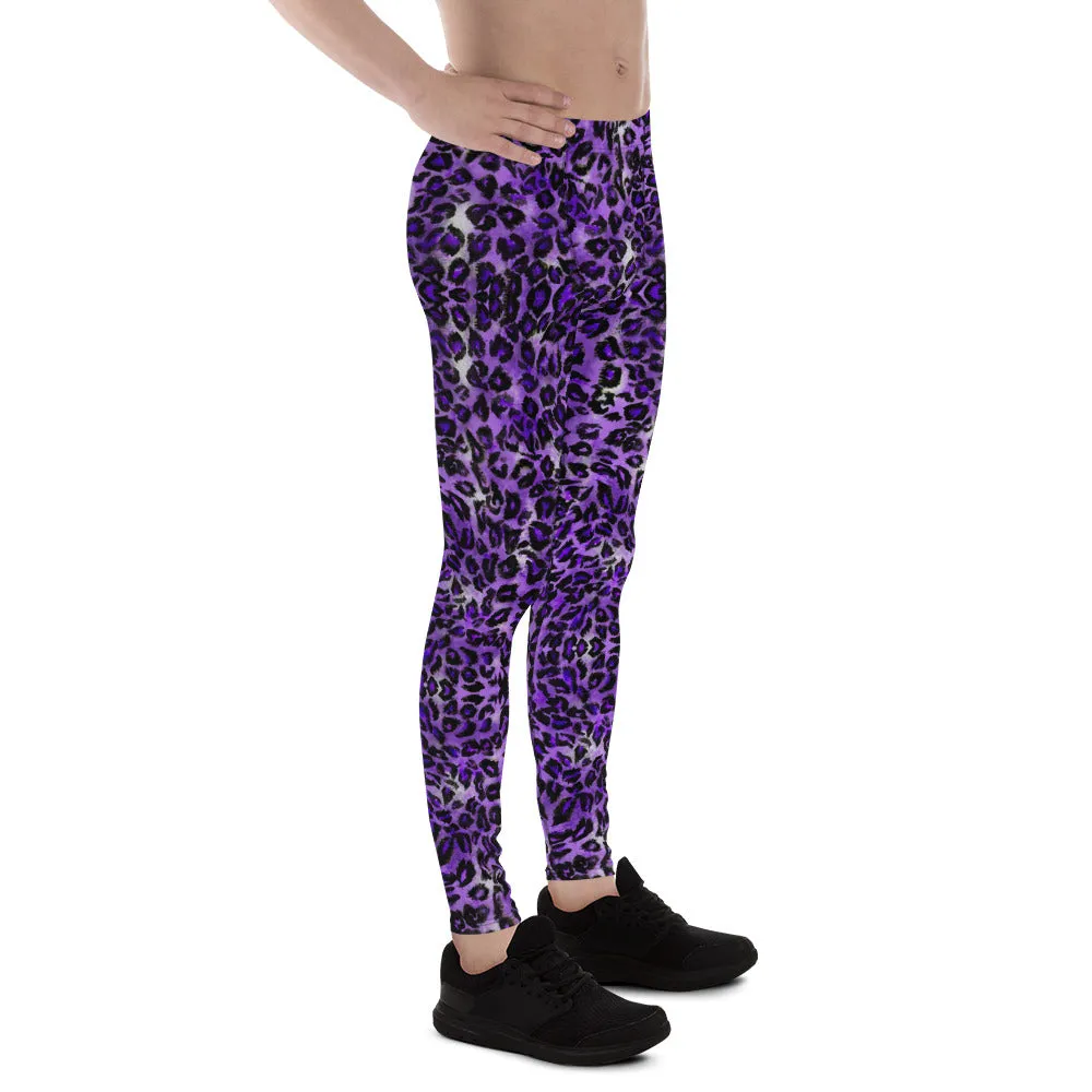 Purple Leopard Men's Leggings, Leopard Animal Print Meggings Compression Tights-Made in USA/EU