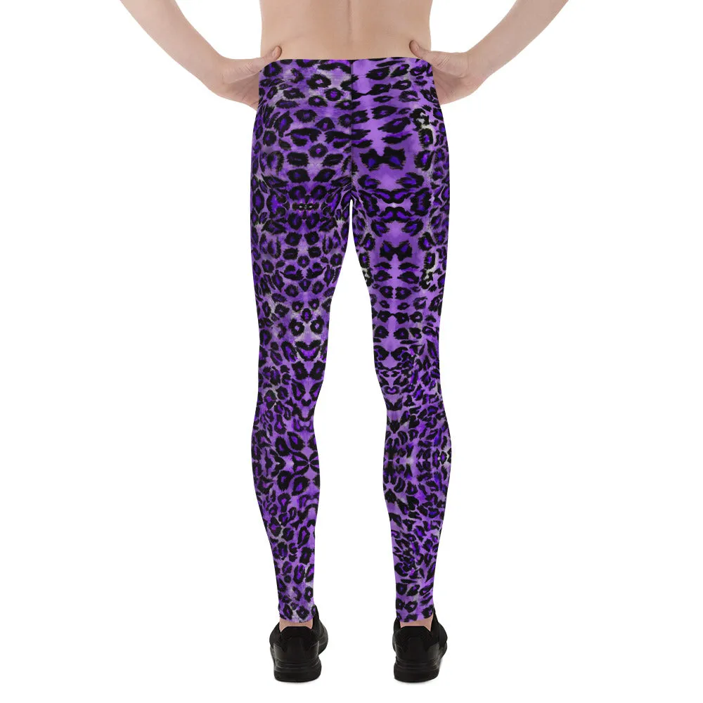 Purple Leopard Men's Leggings, Leopard Animal Print Meggings Compression Tights-Made in USA/EU