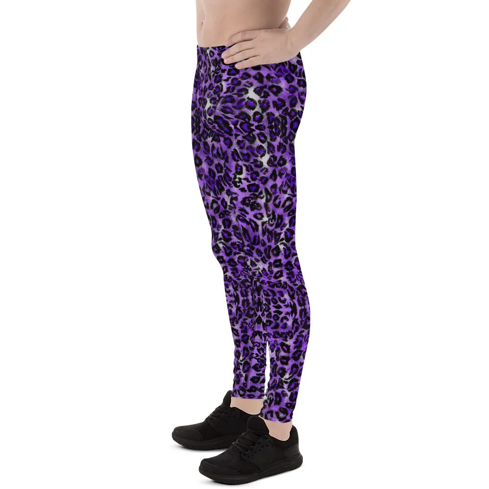 Purple Leopard Men's Leggings, Leopard Animal Print Meggings Compression Tights-Made in USA/EU