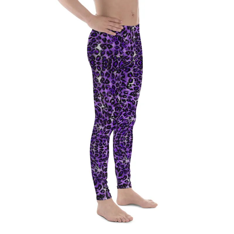 Purple Leopard Men's Leggings, Leopard Animal Print Meggings Compression Tights-Made in USA/EU