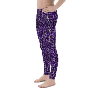 Purple Leopard Men's Leggings, Leopard Animal Print Meggings Compression Tights-Made in USA/EU