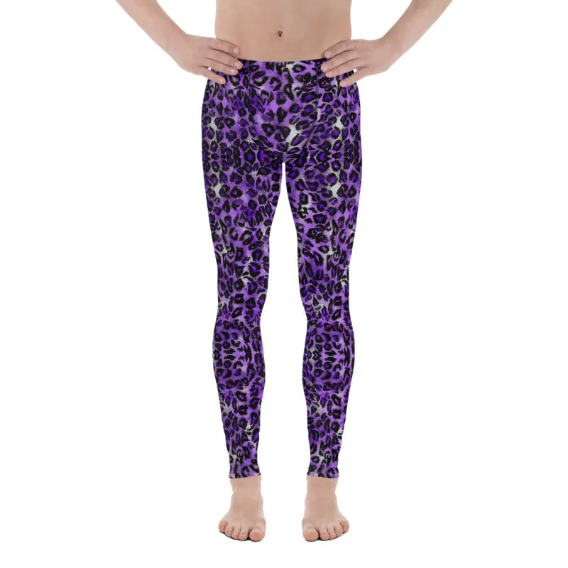 Purple Leopard Men's Leggings, Leopard Animal Print Meggings Compression Tights-Made in USA/EU